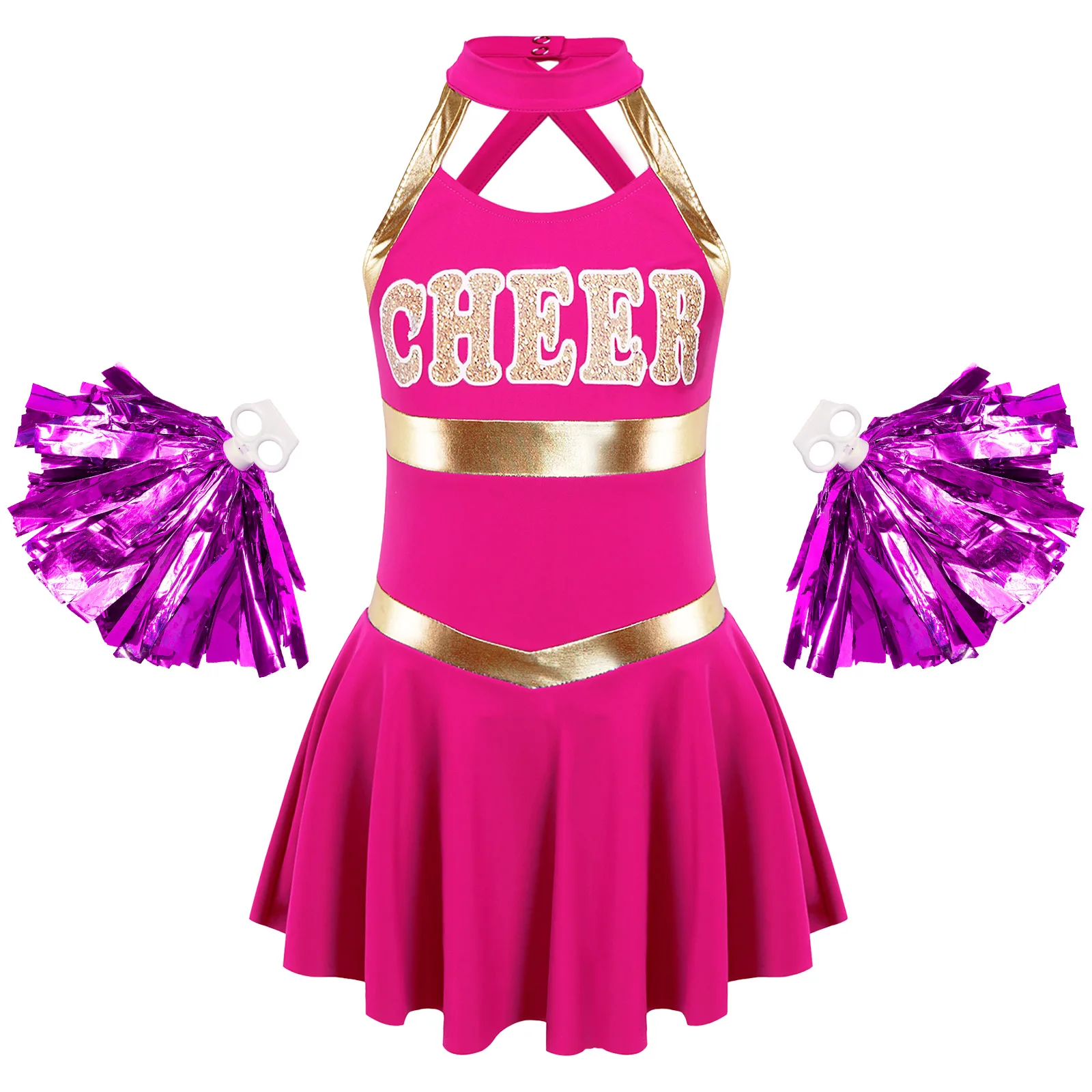 

Child Girls Cheerleading Dance Clothes Sleeveless Letter Print Hollow Dress Schoolgirl Cheer Sport Meeting Cosplay Party Costume