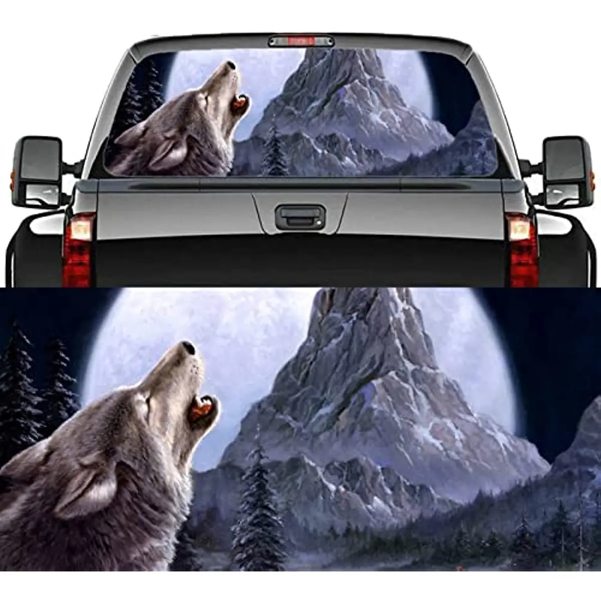 

Truck Rear Window Decal Sticker, Rear Window Sticker Wolf Graphic Decal Perforated See Through Universal for Pickup Trucks SUV,6