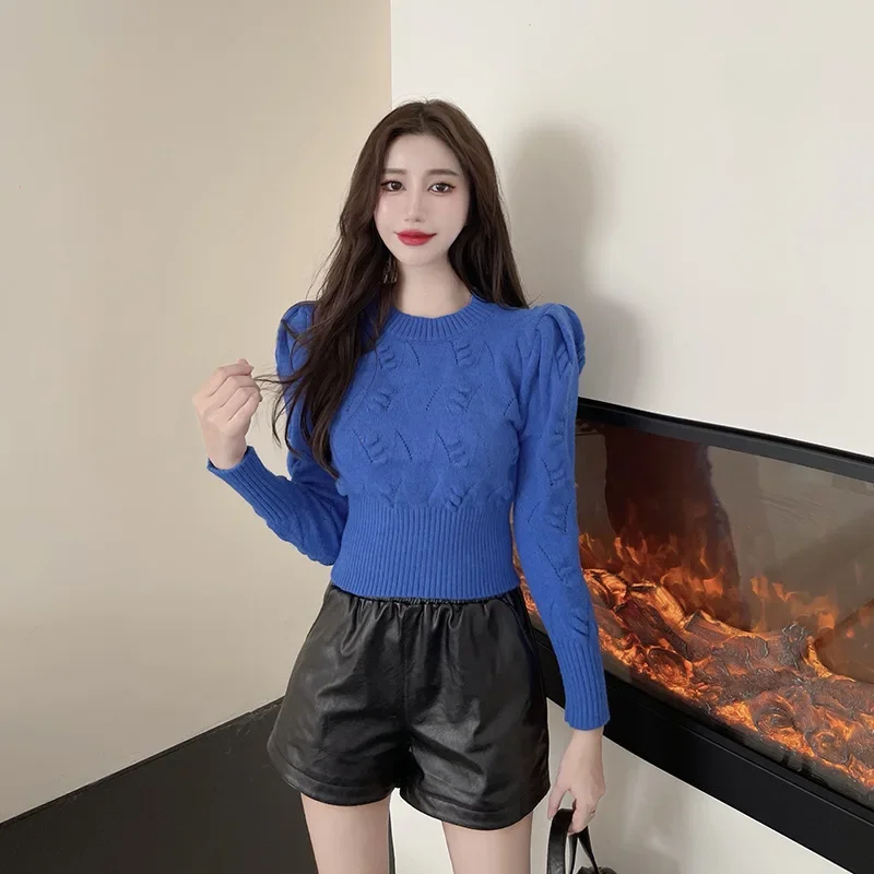 Облегающий Топ chicталии Женский Осенний укороченный вязаный пуловер с длинным