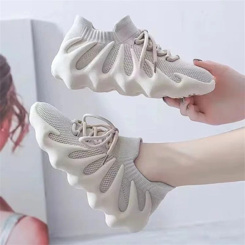 New Women Shoes Spring Summer Breathable Knit Sneakers Fashion Casual Sport Running Shoes Girl Lace-up Comfortable Trainers