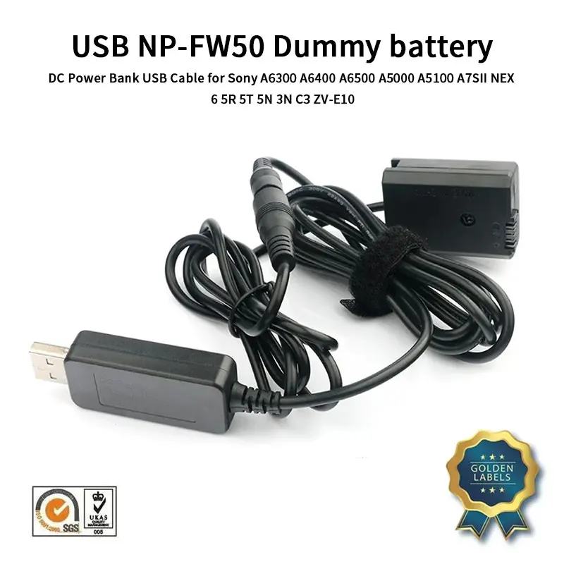 DC Coupler for NP-FW50 Dummy Battery Power Adapter with USB Cable Compatible with Sony A7 A7R A7S A7II A7RII A7SII A6500 A6400