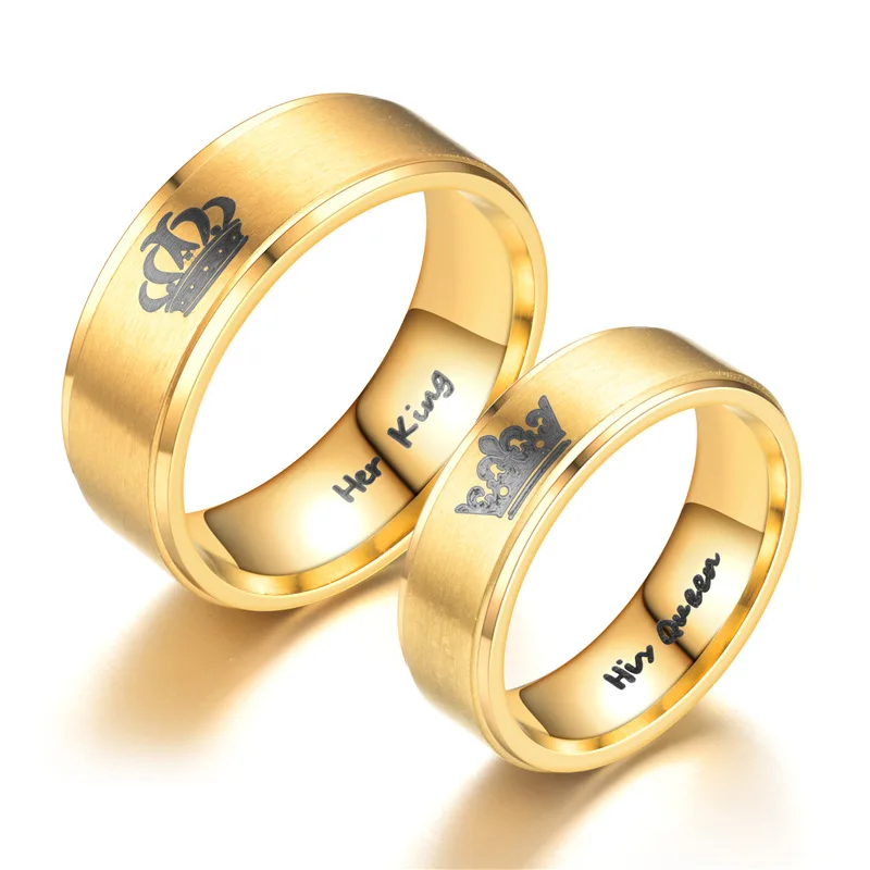 

Double Step Gold Titanium Steel Creative Couple Ring Crown Queen King Queen Hand Ring