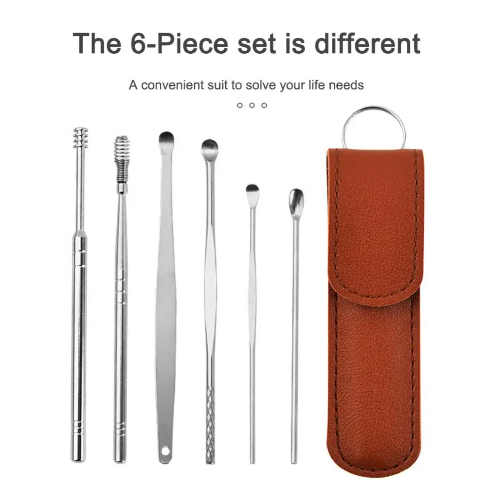 

6 Piece Set Of Stainless Steel Earwax Collector Spiral Turn Ear Pick Ear Pick To Clean The Ear Portable Ear Cleaning Tool
