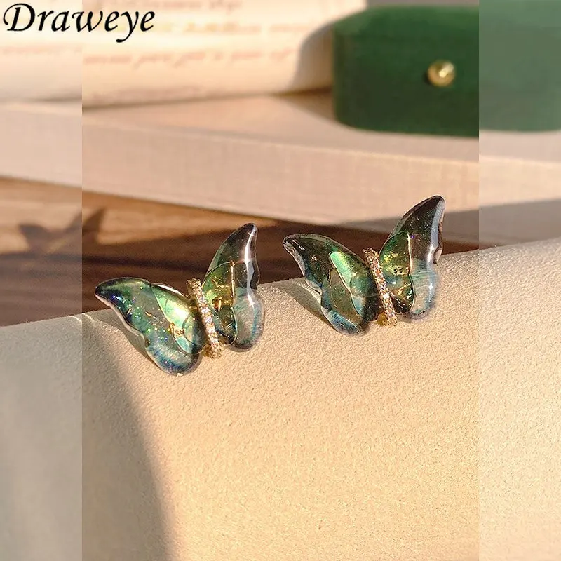 

Draweye серьги-гвоздики в форме бабочки со стразами для женщин винтажные Элегантные зеленые ювелирные изделия простой дизайн корейские серьги...