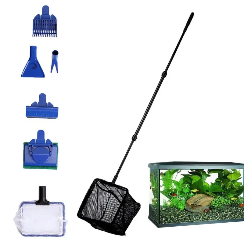 

Набор для очистки аквариума, аксессуары 6, средство для очистки стекла аквариума с телескопической ручкой, рыболовная сеть, скребок для водорослей