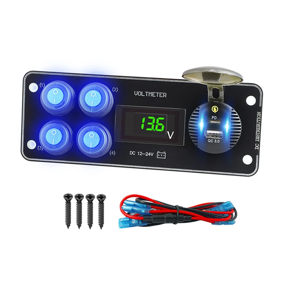 

Переключатель автомобильного зарядного устройства Panel 36W вольтметр двойной USB разъем 12-24V Быстрая зарядка 3,0 для автомобиля лодки грузовика ...