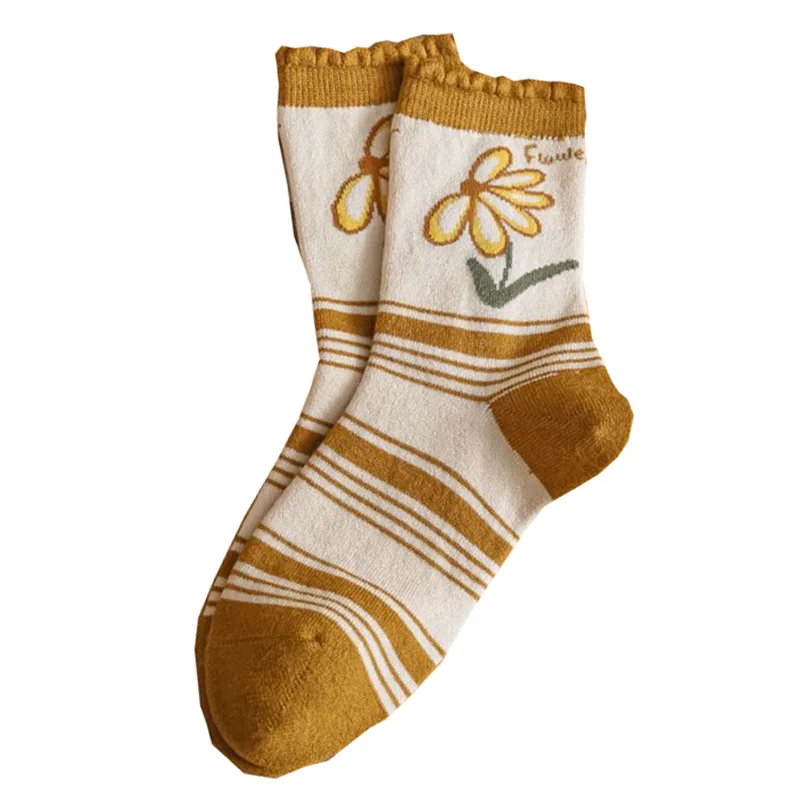 5 Pair Windproof Keep Warm Socks Woman Fashion Print Thick Wool Socks Long Winter Female Cute Leg Warmers Kawaii Slippers Socks