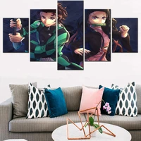 canvas painting wall art 5 pieces japan anime demon slayer pictures modular hd print poster restaurant home decor frame posters