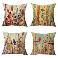 watercolor flowers bird cushion splicing glitter decorative pillows for home sofa linen throw pillowcases