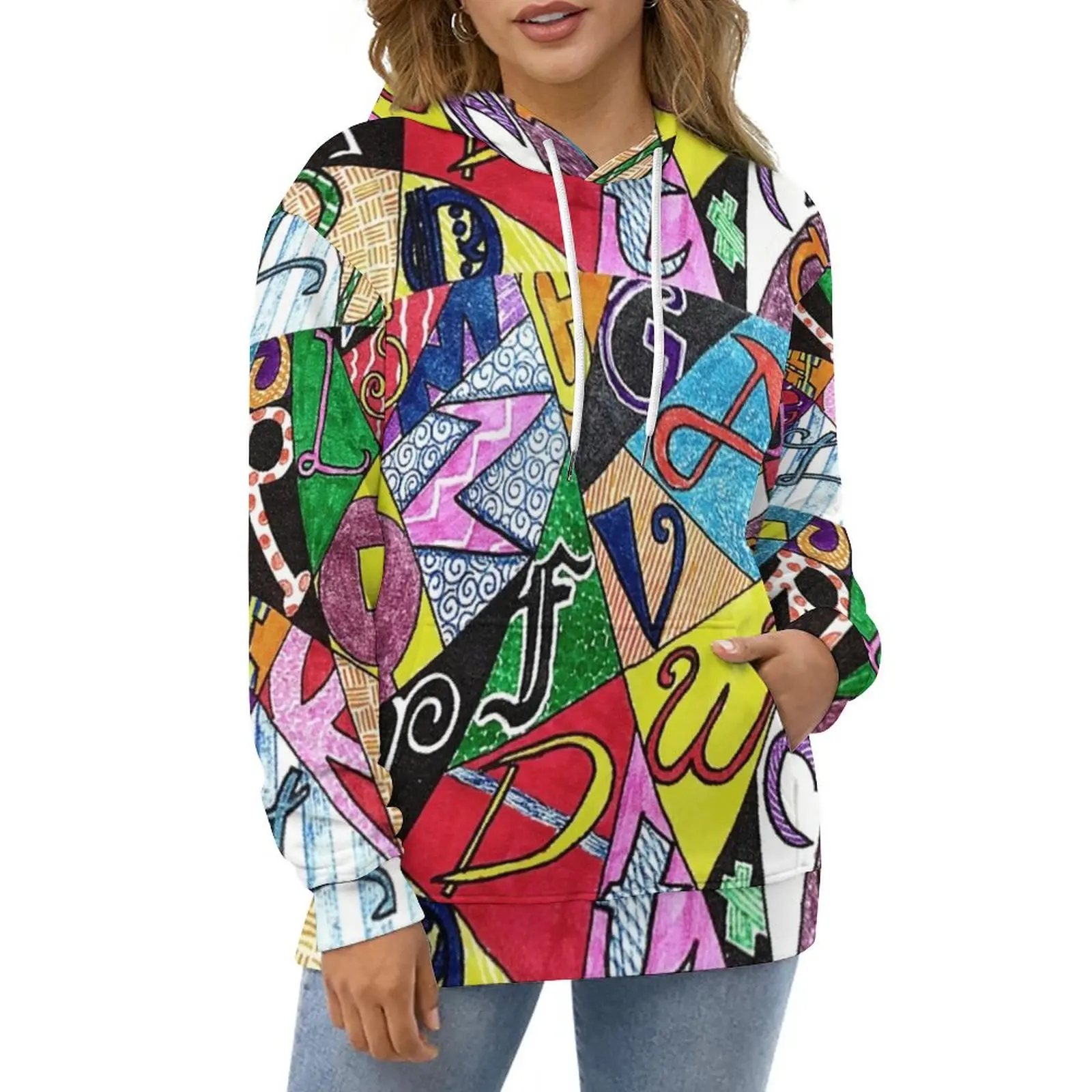 

Colorful Word Graffiti Hoodies Spring Eye Exam Print Harajuku Oversize Hoodie Couple Long-Sleeve Elegant Casual Sweatshirts