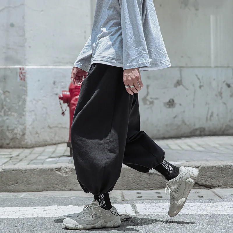 

2022 New Autumn Newport Style Japanese Retro Plus Size Men's Drawstring Leggings Ninth Casual Pants Men's Harem Pants