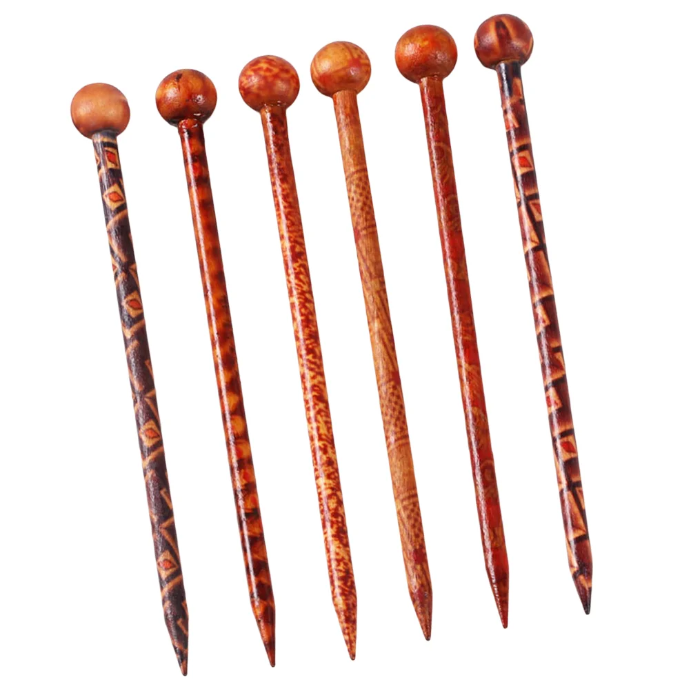 

Hair Stick Hairpin Pin Vintage Sticks Women Ethnic Wooden Chinese Ancient Great Chopstick Wood Printing Girls Chignon Style Bun