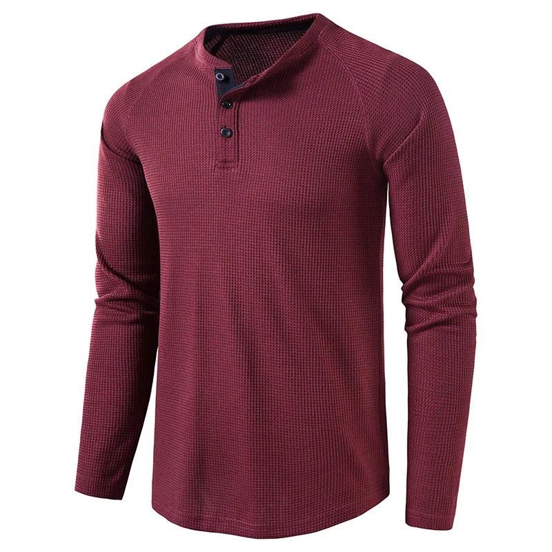 Parklees Grey Waffle Mens Henley Shirt Casual Solid Breathable High Quality Shirts Regular Fit Long Sleeve Basic Tops Tees Homme