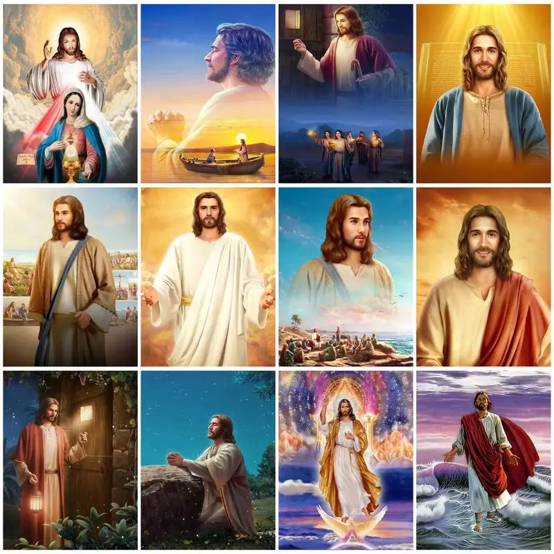 

CHENISTORY 5D DIY Diamond Painting Religious Jesus Figure Cross Stitch Kit Full Drill Embroidery Mosaic Art Picture Home Wall De