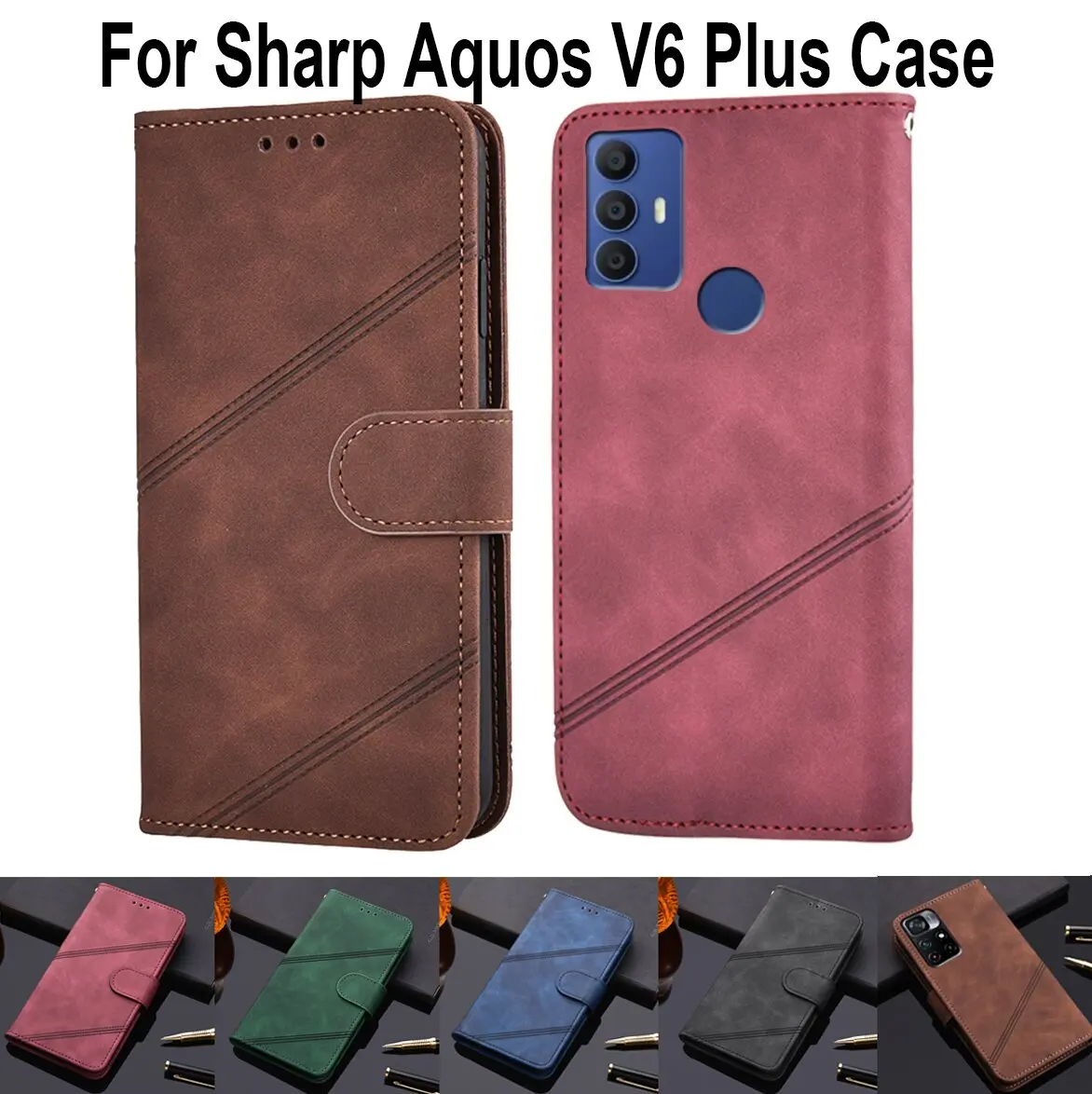 

Luxury Wallet Flip Cover For Sharp Aquos V6 Plus Protective Phone Case For Aquos V6 Plus Leather Vintage Shell Coque Capa