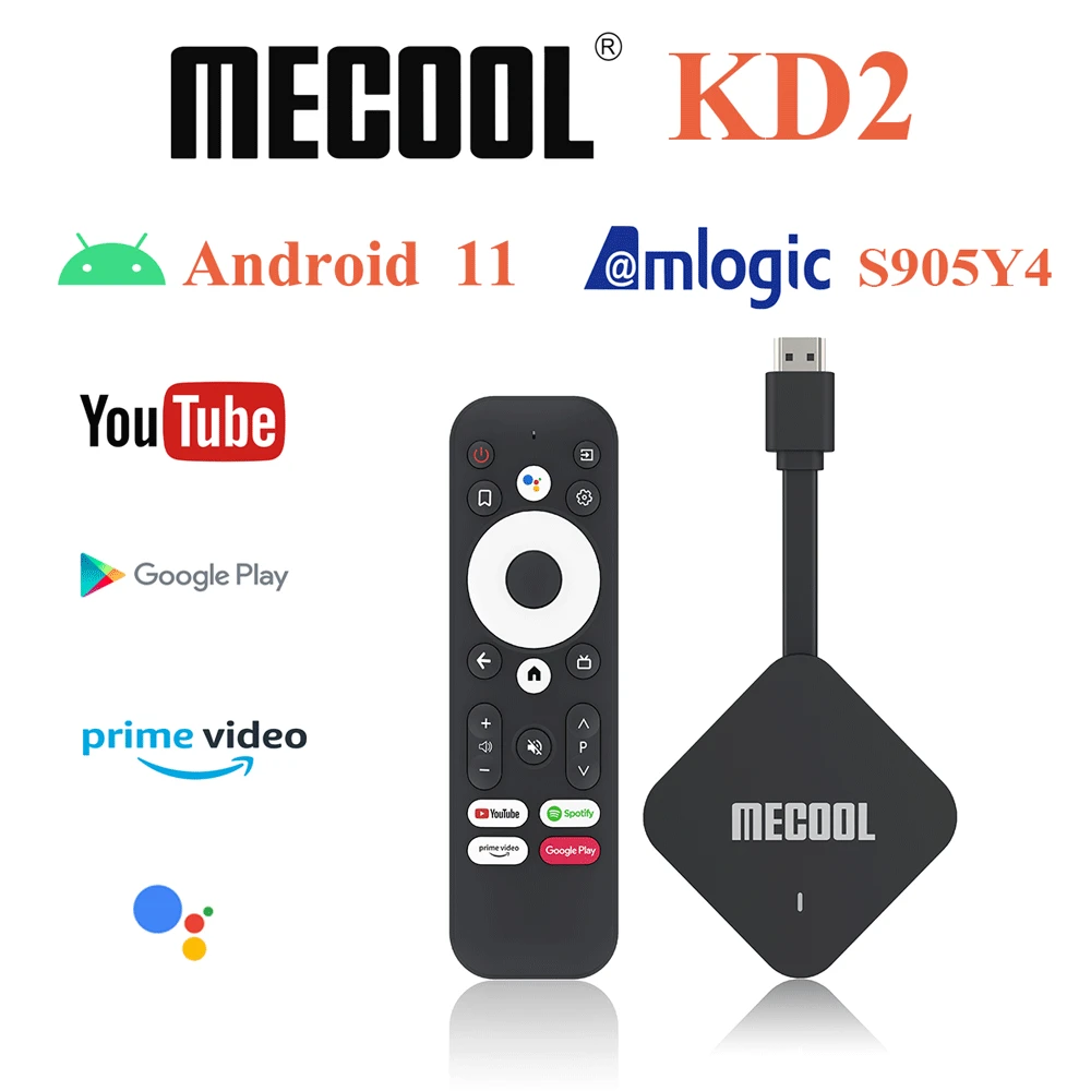 

Mecool Android 11 TV Stick KD2 глобальная версия Amlogic S905Y4 4 ГБ 32 ГБ двойной WIFI Google сертифицированная ТВ-приставка BT 5,0 для Spotify