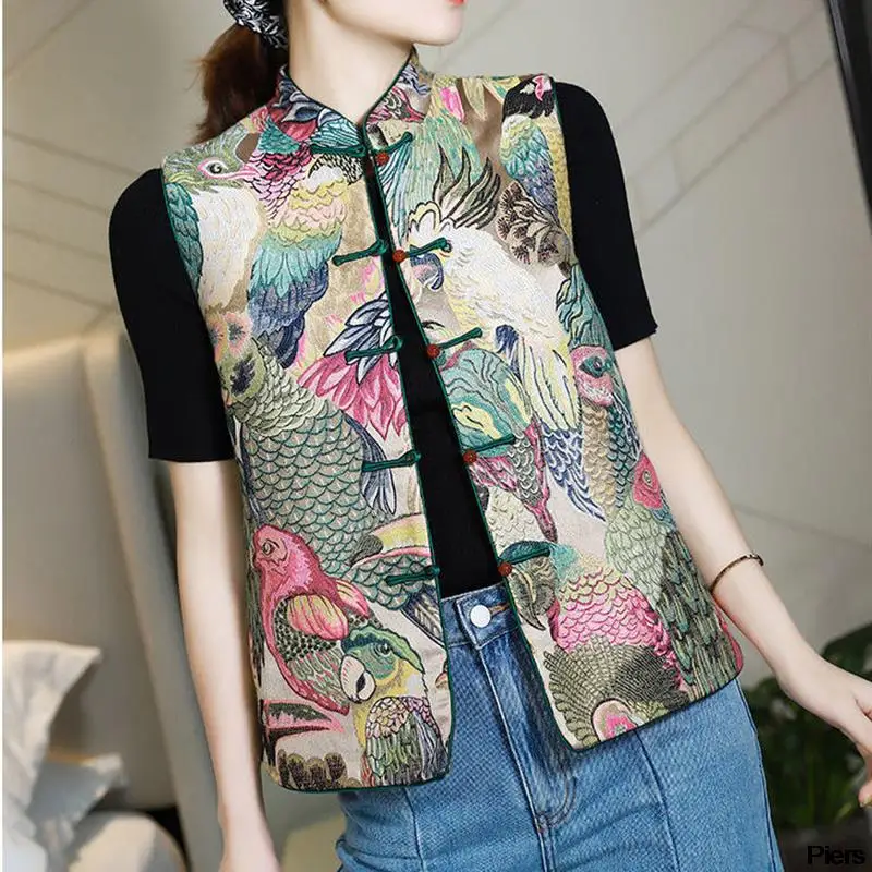Современный женский жилет с вышивкой в китайском стиле ретро традиционный