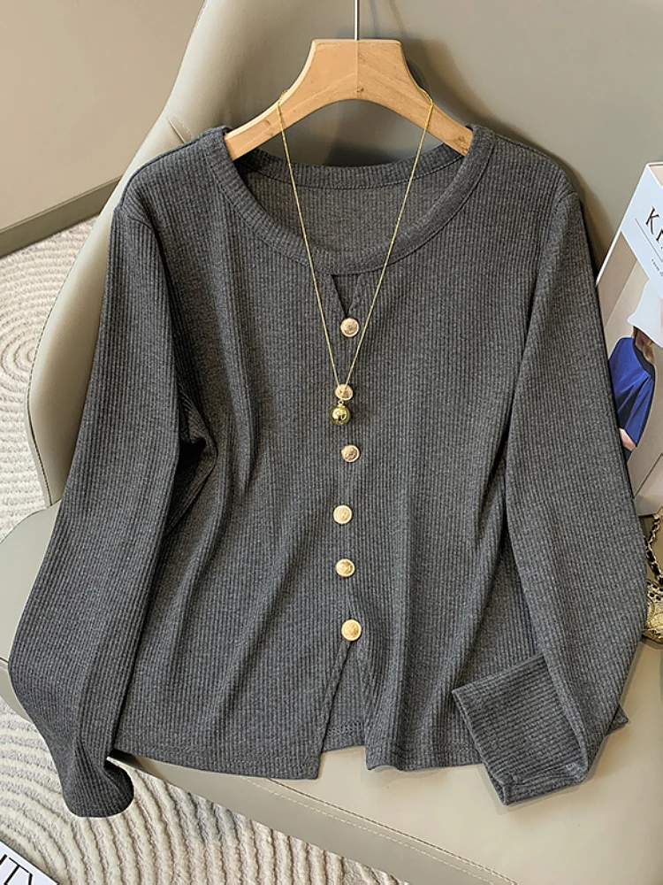 Новинка 2024 Ранняя осень Свободный вязаный свитер с длинным рукавом и вырезами