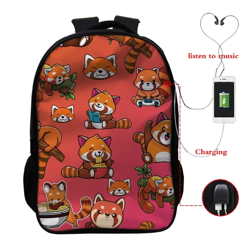 

Kawaii Bagpack 16 Inch 3d School Bags Red Panda Cartoon Schoolbags Back To School Usb Charging Teenagers Unisex Backpack Bags