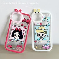 disney princess cinderella snow white cute 3d bow dog camera phone case for iphone 11 12 13 pro max x xs xr transparent cover