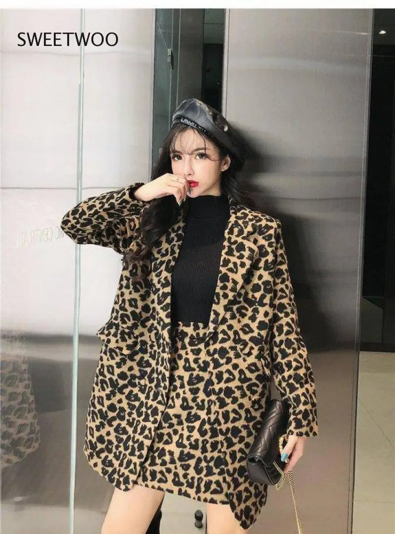 2 Pcs Leopard Print Color Faux Fur Coat Women Long Thick Warm Jackets Fluffy Star Style Overcoats Winter Street Outerwear 2020