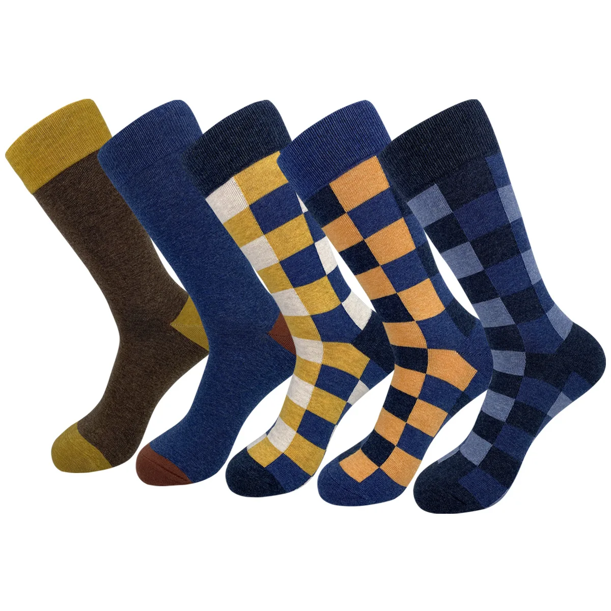 5 Pairs New Men's Plus Size Casual Cotton Middle Tube Socks Business Autumn and Winter Striped Plaid Men Dress Socks