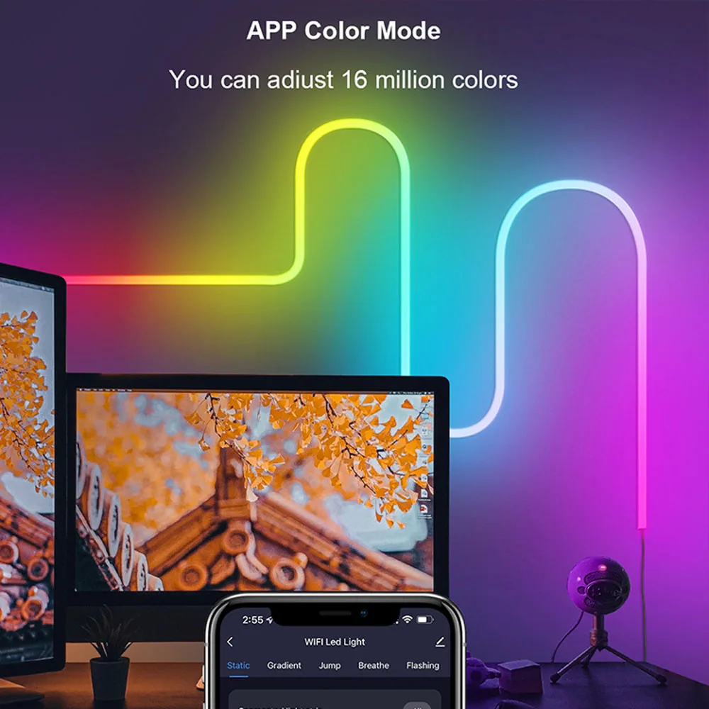 Фото Светодиодная лента, Bluetooth, Wi-Fi, RGB, неоновая светодиодная подсветка для ночной светильника, «сделай сам», для бара, музыки, подсветки телевизора, игры, спальни, украшение, атмосферные настенные лампы №5