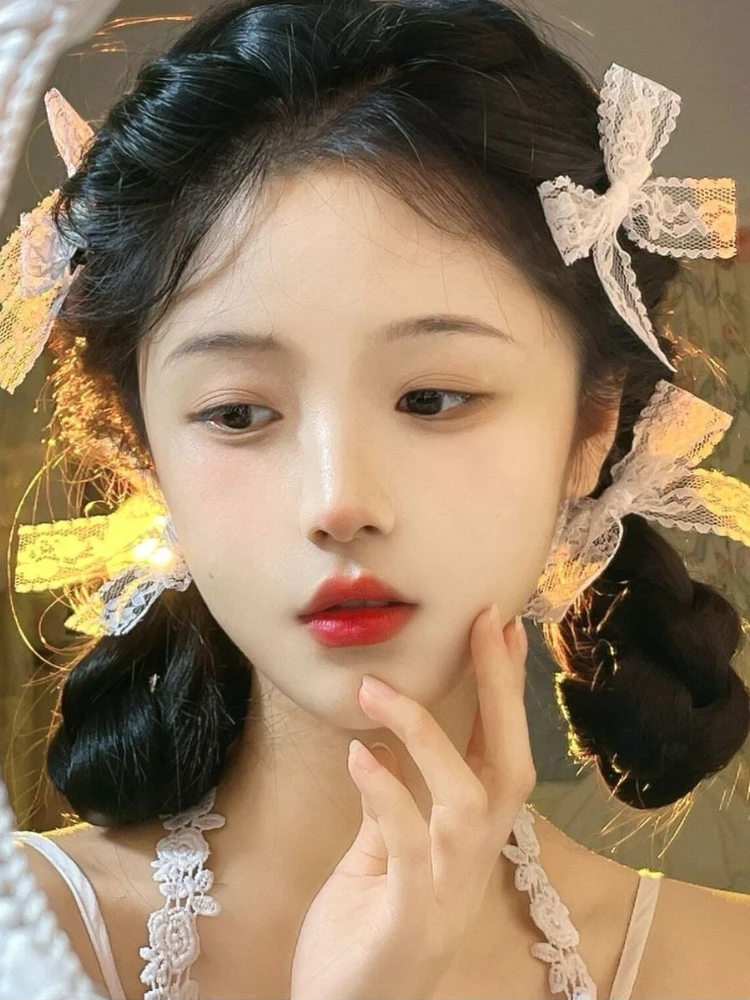 

4 Pcs/Set Korea Sweet White Lace Bow Hair Clips Fashion Hair Barrettes Cute Hairpins for Women Party Festival Hair Accessories