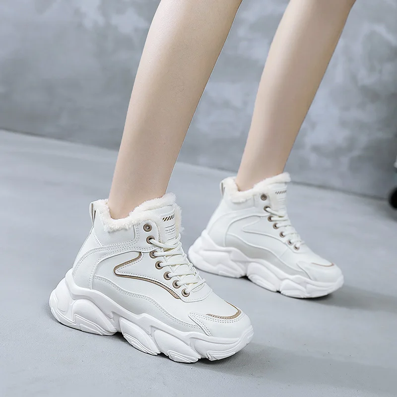 

Shoes for Women 2022 Thick Sole Fashion Non-Slip Lace Up Outdoor Sports Shoes Winter Casual High Top White Vulcanized Shoes