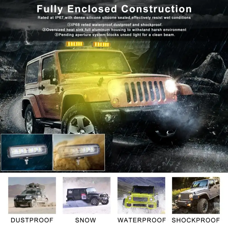 

7-дюймовый выпуклый объектив 90 Вт, зеркальный маленький Однорядный желтый прожектор 8D для автомобиля, внедорожника, внедорожника, автомобил...