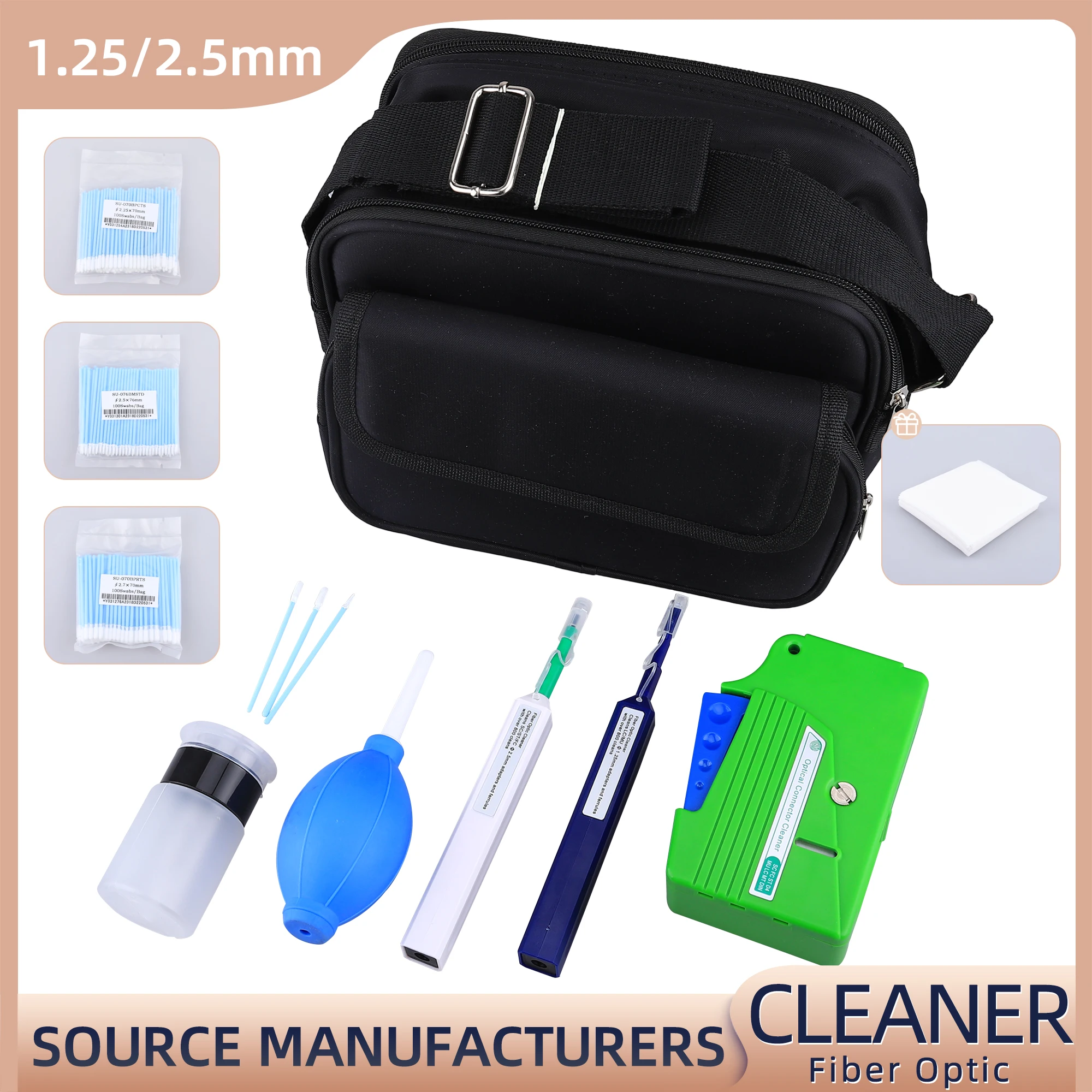 FTTH Fiber Optic Cleaning Kit with Fiber Cleaning Cassette for FC SC ST LC MU Connectors 1.25mm/2.5mm Fiber Cleaner Tool