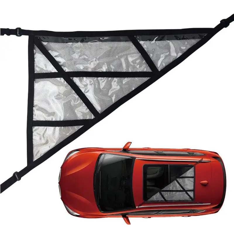 

Car Ceiling Storage Triangle Car Ceiling Cargo Net Pocket Storage Net Strengthen Load-Bearing And Droop Less Double-Layer Mesh