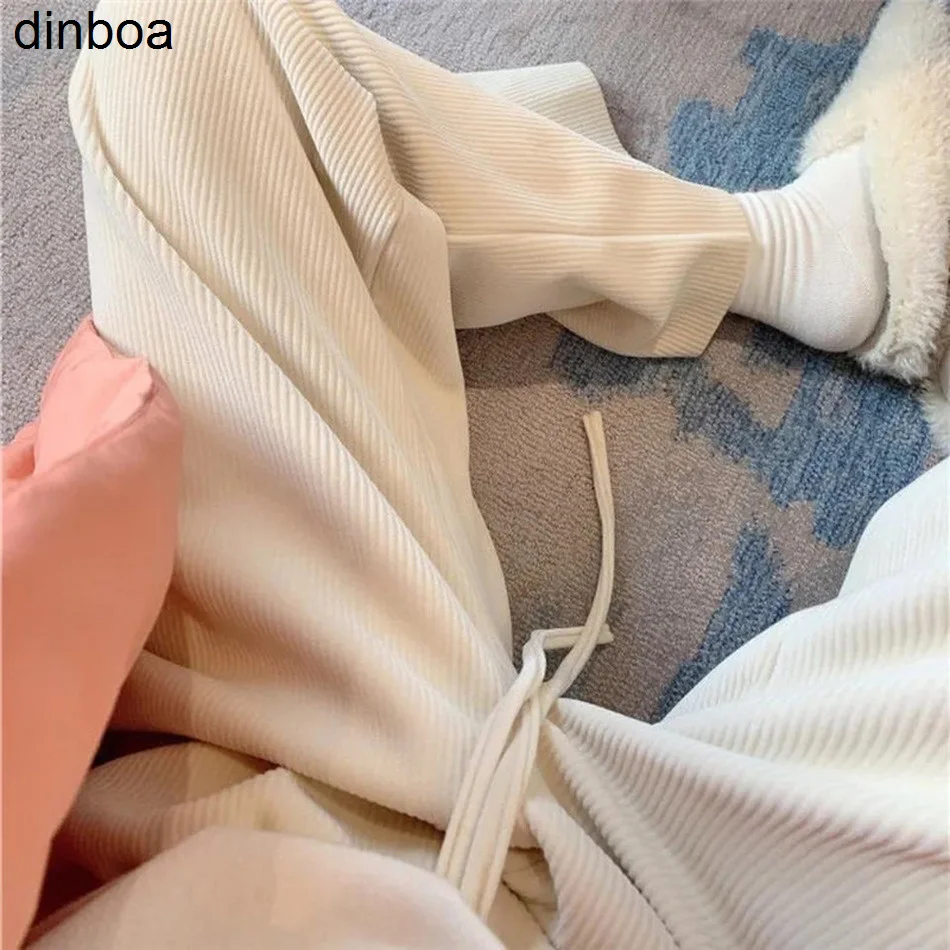 

2022 Straight Casual Pants Women Y2k Corduroy Draped Solid Drawstring Loose Mopping Elegant Spring All-match Elastic Trousers