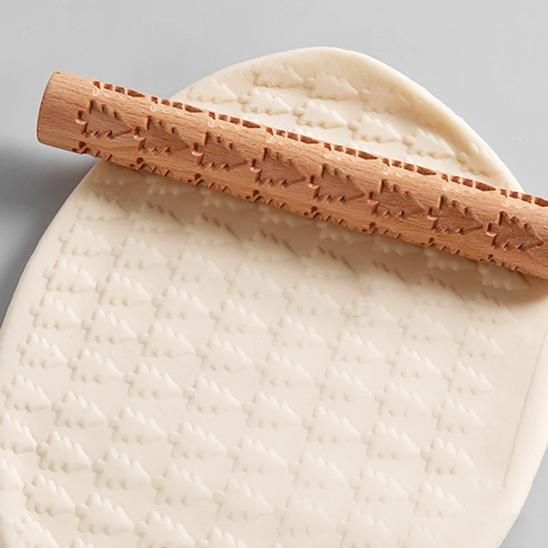 

Wooden Embossed Rolling Pin Christmas Snowflake Baking Cookies Biscuit Fondant Cake Patterned Engraved Embossing Rolling Pin