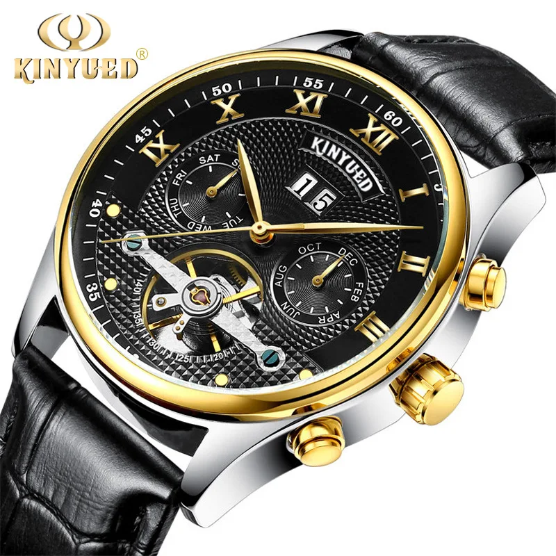 New Dual Time Zone Skeleton Luminous Automatic Mechanical Watch Men's Fashion Business Belt Mechanical Watch seiko watch men