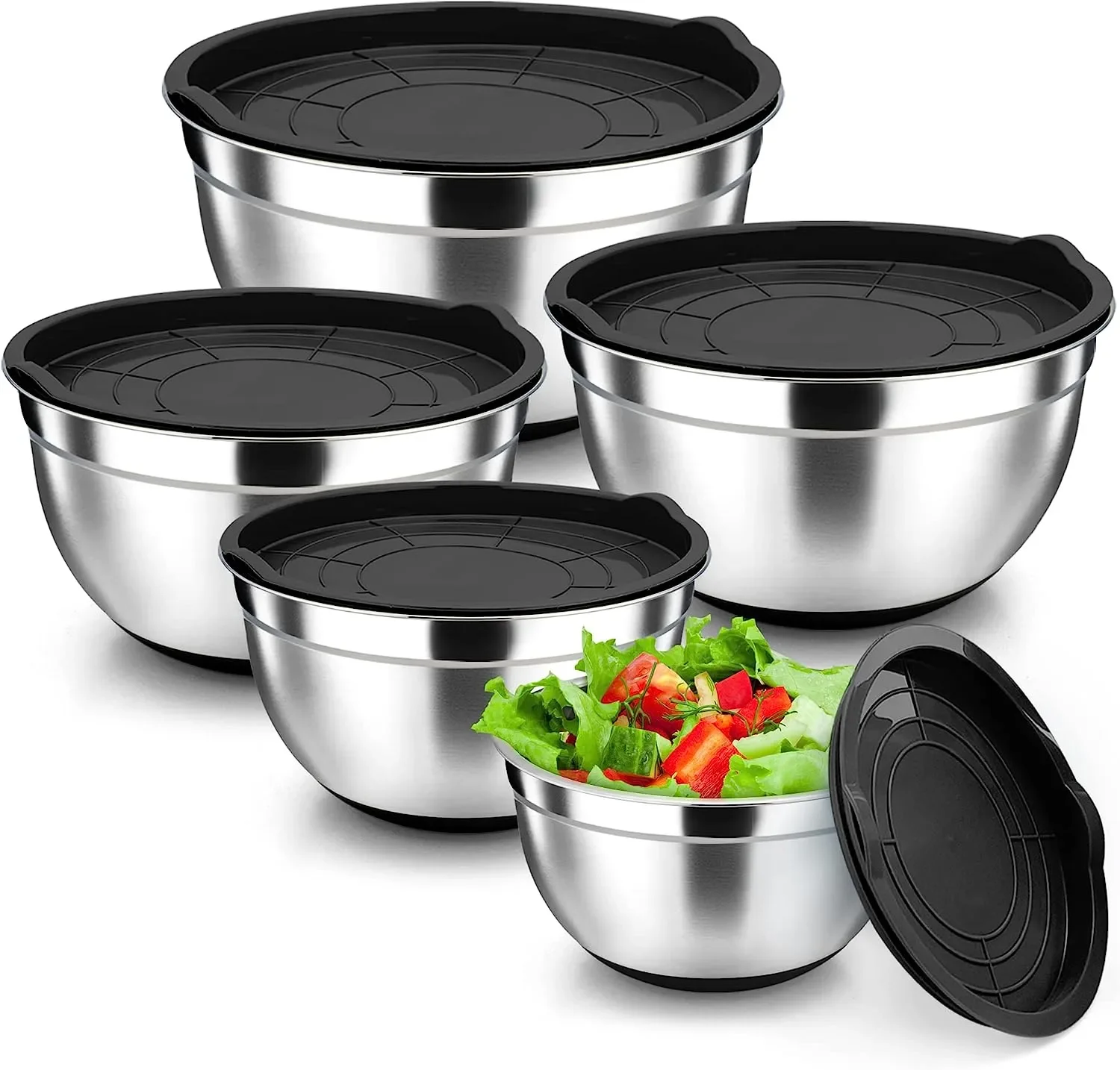 

Bowls Heavy & Dishwasher Duty Bowl Steel Mixing Baking,serving, Kitchen Lids, Stainless Nesting for Safe Set Airtight Of 5,