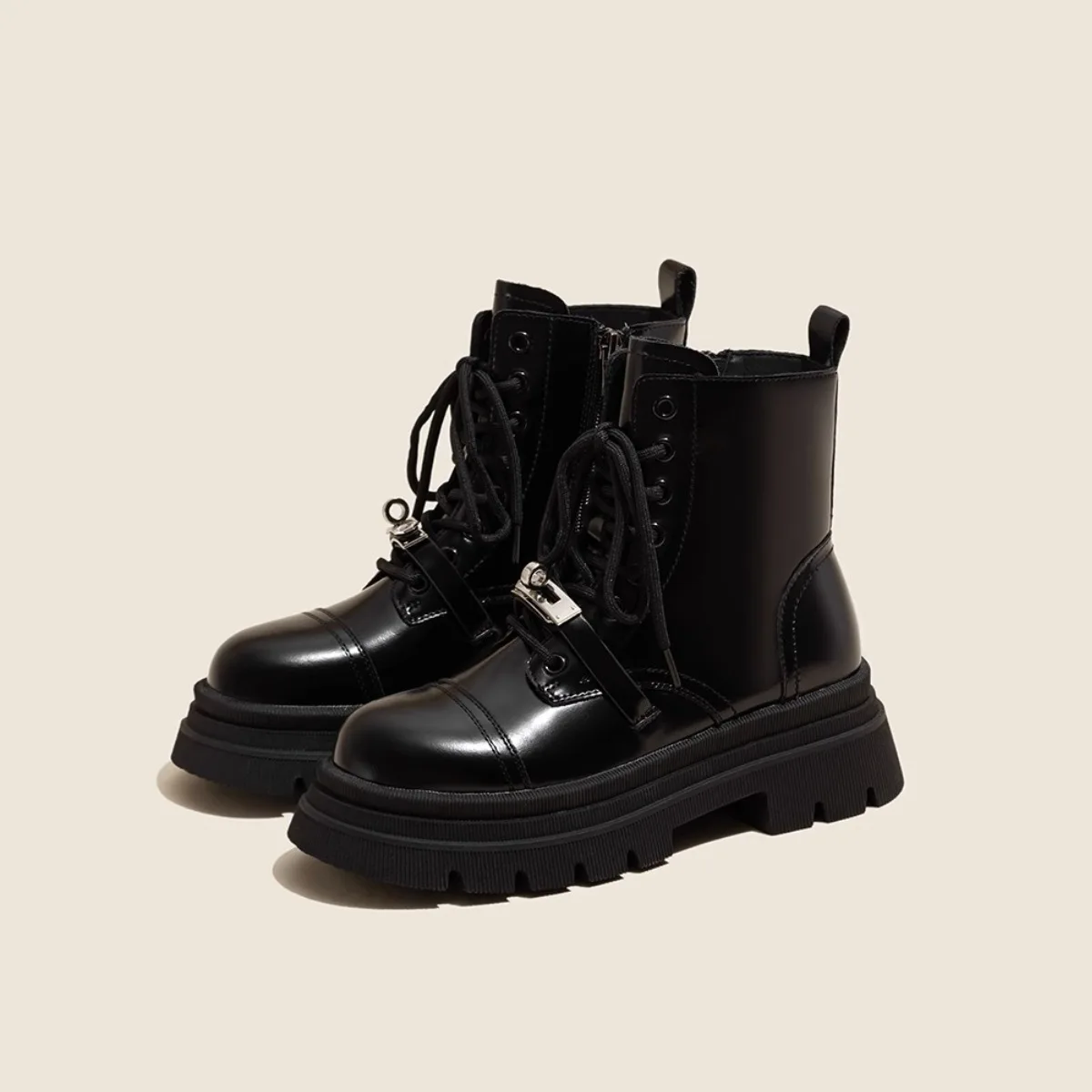 

Thick-soled Black Women's Soft Leather New Autumn British Wind Motorcycle Boots