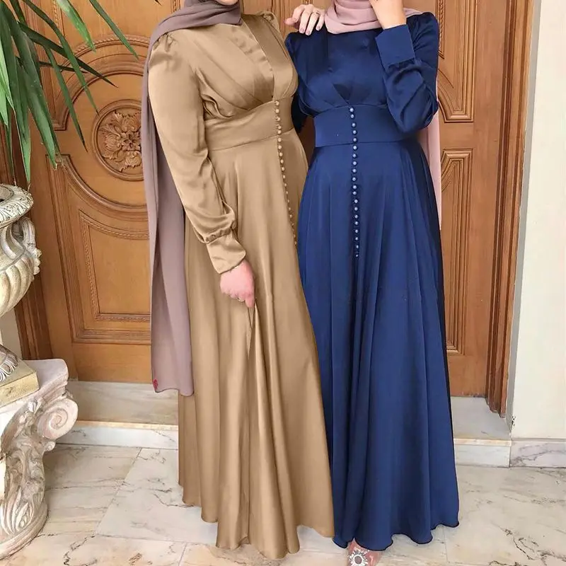 2023 Eid Abaya Fashion Satin Sliky Djellaba Muslim Dress Dubai Full Length Flare Sleeve Soft Shiny Abaya Dubai Turkey A005