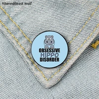 funny hippo pattern printed pin custom funny brooches shirt lapel bag cute badge cartoon enamel pins for lover girl friends