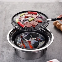 household stainless steel korean charcoal grill outdoor camping portable charcoal furnace round non stick grill