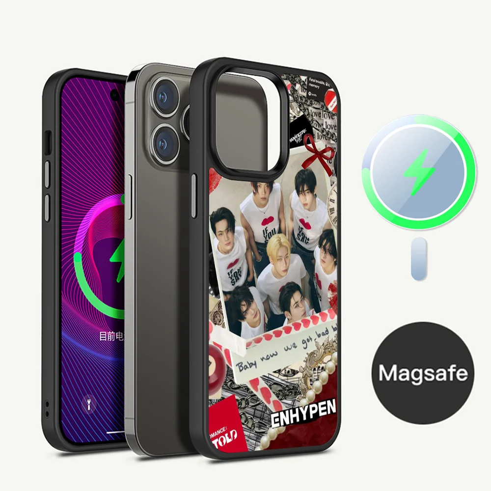 Korean Boy Group E-ENHYPEN Phone Case Magnetic For iPhone 16 14 13 12 11 15 Pro Max Plus Magsafe Wireless Charge Cover