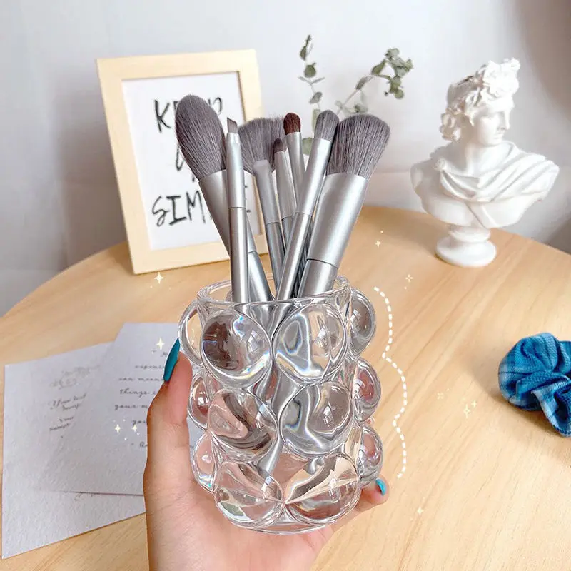 

Creative pen holder crystal makeup brush bucket decorated with transparent glass Nordic style desktop simple eyebrow pencil hold