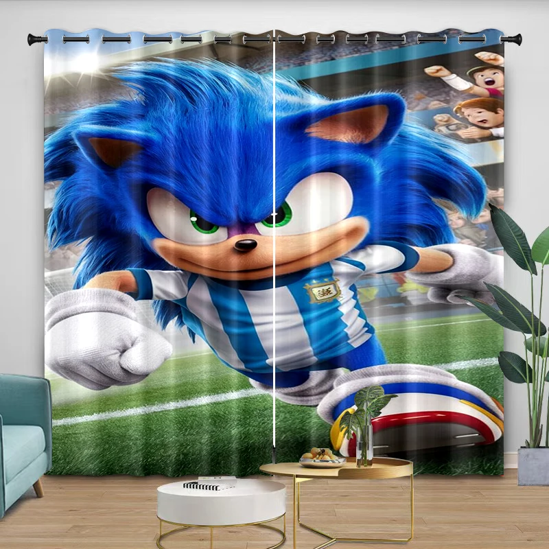 Фото Шторы Sonic с мультяшным цифровым принтом для спальни, гостиной, кухни, защищающие от света, с креплением на кронштейн, 2 штуки №4