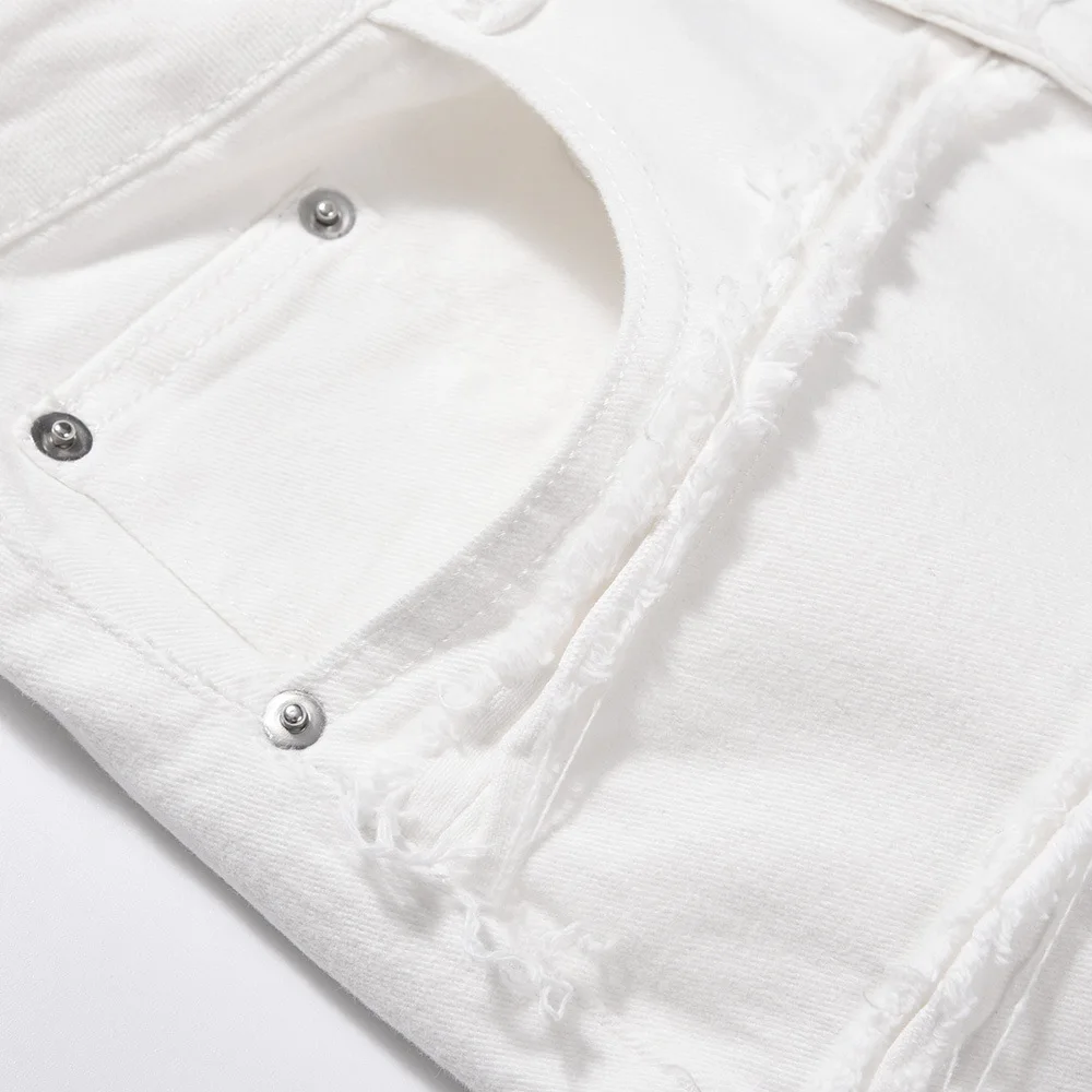 Y2k High Street Personality Heavy Destruction Cat Baggy Jeans Men Designer Niche Loose Vibe Straight Trousers Denim Pants White