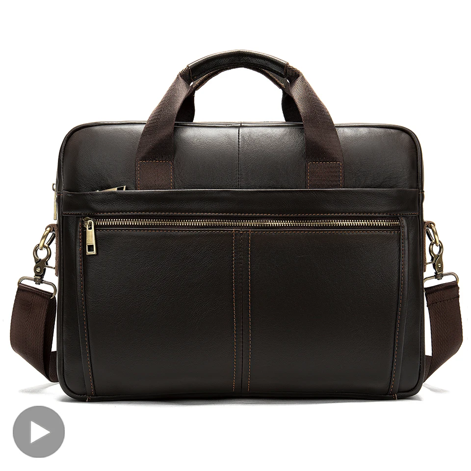 Genuine Leather Briefcase for Men Bag Tote Laptop 14 Inch Shoulder Handbag Documents A4 Business Office Male Big Organizer Large