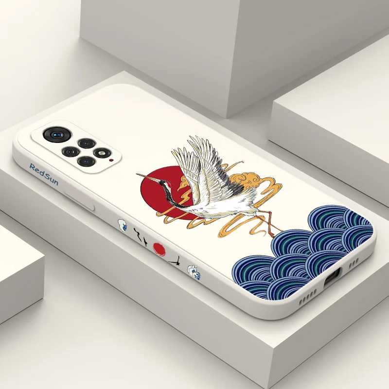 

Wave Cranes Phone Case For Xiaomi Redmi Note 12 11 11S 10 10T 10S 9 9S 8 7 Pro Plus 4G 5G Liquid Silicone Cover