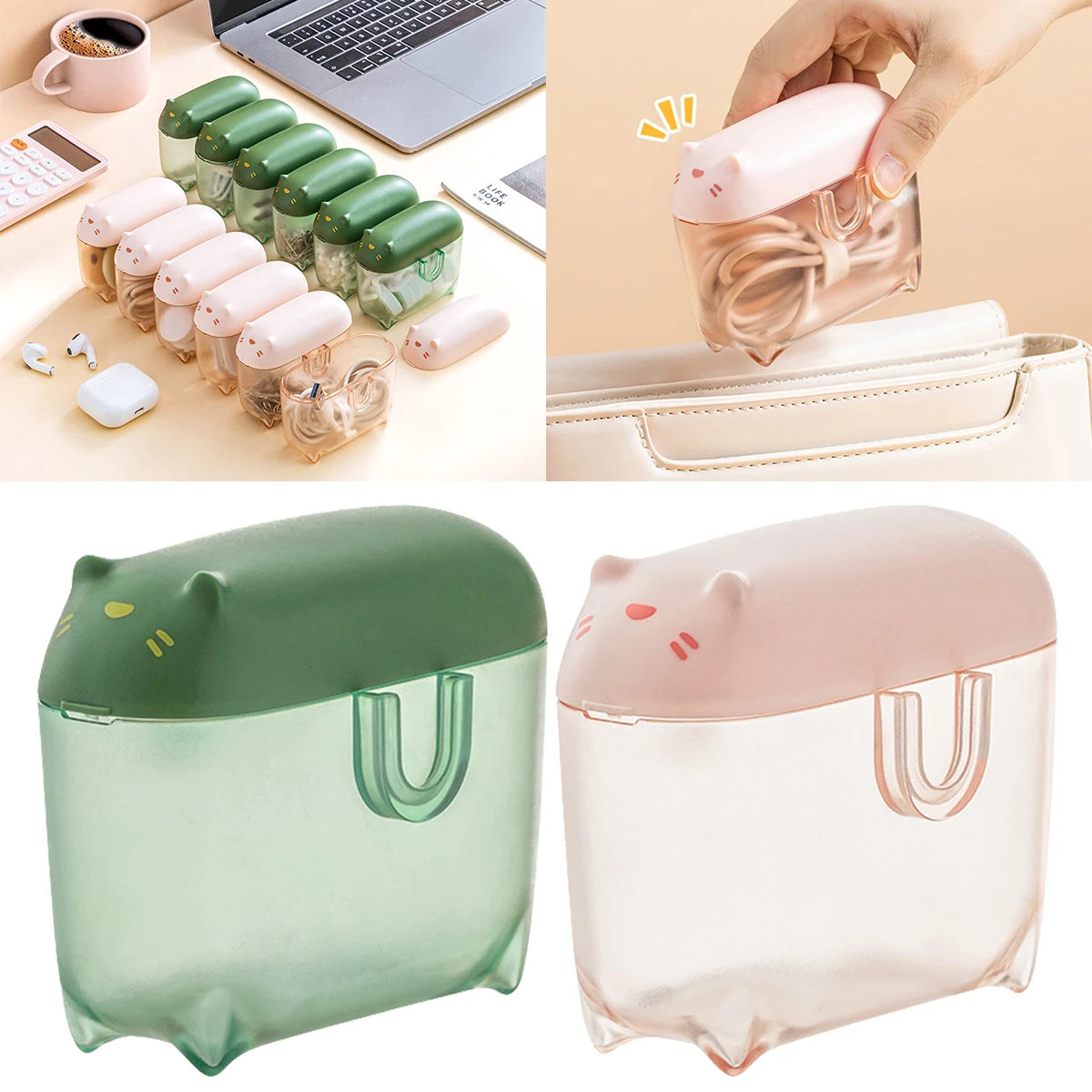 

L Data Cable Storage Box Portable Charging Cable Case with Lid Cute Mini Cable Organizer Box Multifunctional Reusable Data