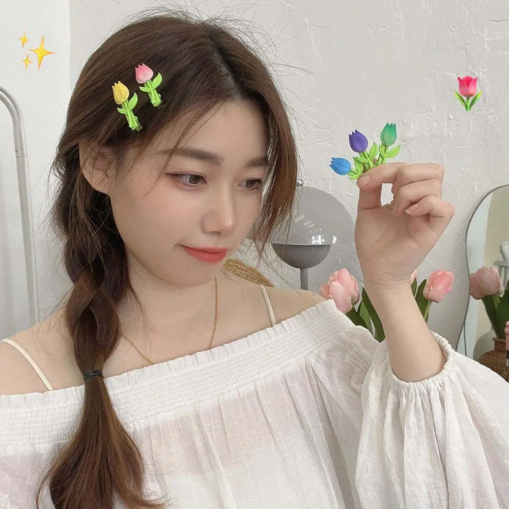 Lovely Sweet Flower Kawaii Headwear Girls Hairpin Tulip Bangs Clip Korean Style Hair Clip