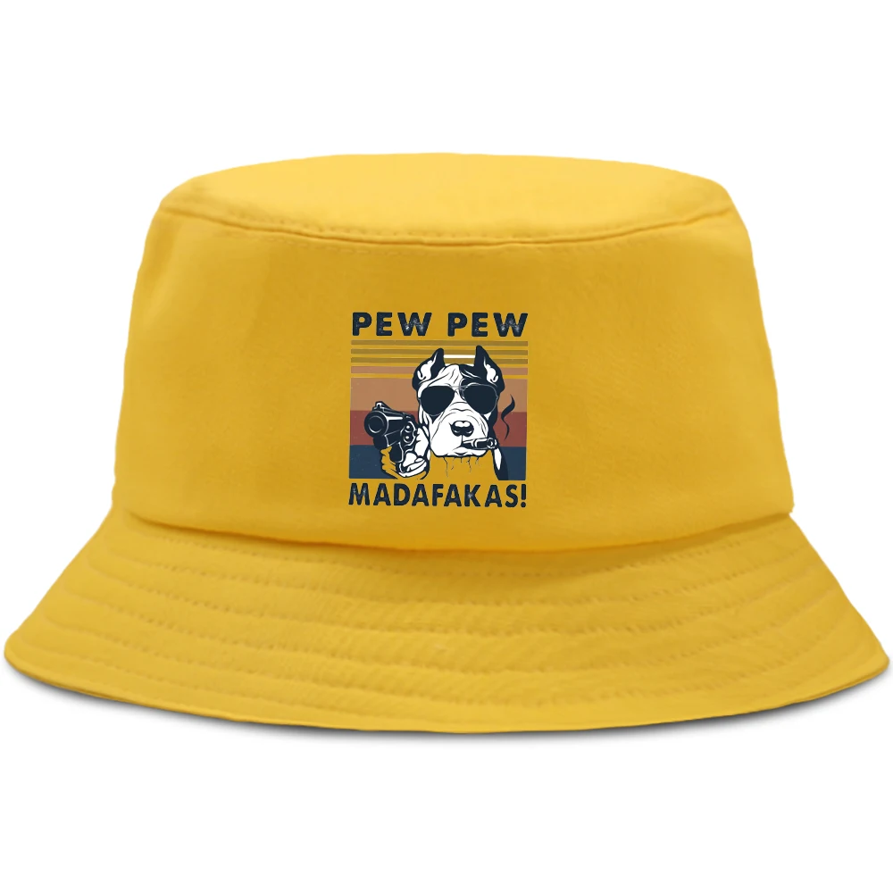 

Funny pew pew madafakas cool dog Bucket Hats Unisex Foldable Fishing Fisherman Hat Outdoor Beach Caps Sun Shade Women Panama Cap