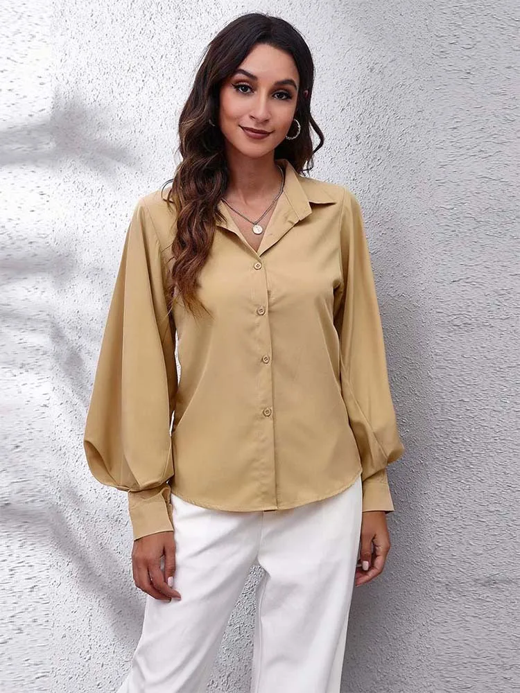 Элегантная блузка для женщин 2022 Модная стильная Однотонная рубашка с отложным